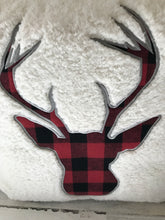 PLUSHY-FLEECE AND RED/BLACK BUFFALO-CHECK PLAID DEER SILHOUETTE HOLIDAY THROW PILLOW