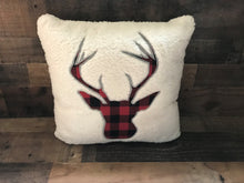 PLUSHY-FLEECE AND RED/BLACK BUFFALO-CHECK PLAID DEER SILHOUETTE HOLIDAY THROW PILLOW