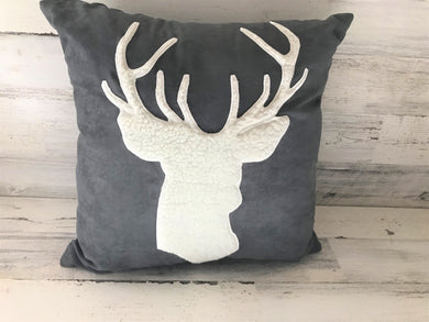 HIGH-QUALITY GRAY SUEDE THROW PILLOW WITH GORGEOUS DEER SILHOUETTE IN IVORY FLEECE