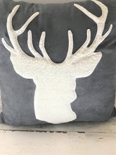 HIGH-QUALITY GRAY SUEDE THROW PILLOW WITH GORGEOUS DEER SILHOUETTE IN IVORY FLEECE