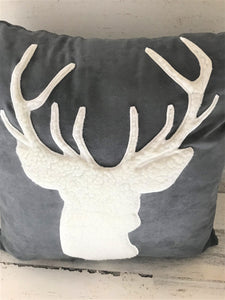 HIGH-QUALITY GRAY SUEDE THROW PILLOW WITH GORGEOUS DEER SILHOUETTE IN IVORY FLEECE