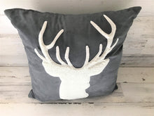 HIGH-QUALITY GRAY SUEDE THROW PILLOW WITH GORGEOUS DEER SILHOUETTE IN IVORY FLEECE