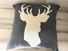 HIGH-QUALITY GRAY SUEDE THROW PILLOW WITH GORGEOUS DEER SILHOUETTE IN IVORY FLEECE