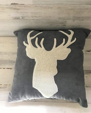 HIGH-QUALITY GRAY SUEDE THROW PILLOW WITH GORGEOUS DEER SILHOUETTE IN IVORY FLEECE