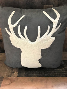 HIGH-QUALITY GRAY SUEDE THROW PILLOW WITH GORGEOUS DEER SILHOUETTE IN IVORY FLEECE