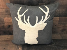 HIGH-QUALITY GRAY SUEDE THROW PILLOW WITH GORGEOUS DEER SILHOUETTE IN IVORY FLEECE