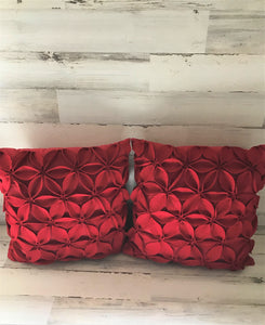 BEYOND-BEAUTIFUL! RED POINSETTIA-PETAL THROW PILLOW (DESIGNER ITEM)