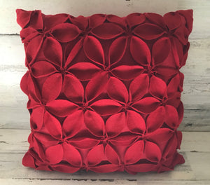 BEYOND-BEAUTIFUL! RED POINSETTIA-PETAL THROW PILLOW (DESIGNER ITEM)