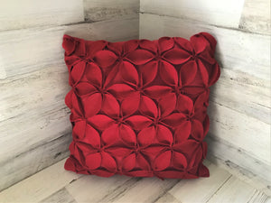 BEYOND-BEAUTIFUL! RED POINSETTIA-PETAL THROW PILLOW (DESIGNER ITEM)