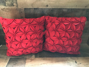 BEYOND-BEAUTIFUL! RED POINSETTIA-PETAL THROW PILLOW (DESIGNER ITEM)