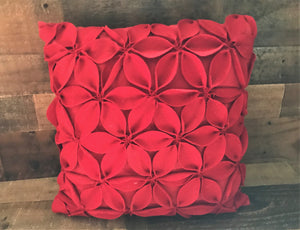 BEYOND-BEAUTIFUL! RED POINSETTIA-PETAL THROW PILLOW (DESIGNER ITEM)