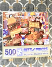 CAT-LOVERS/RETRO-THEMED 500-PIECE ANTIQUE BOOTH PUZZLE (THE CAT'S NOT-FOR-SALE!)