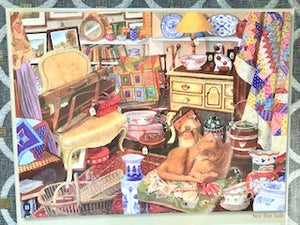 CAT-LOVERS/RETRO-THEMED 500-PIECE ANTIQUE BOOTH PUZZLE (THE CAT'S NOT-FOR-SALE!)