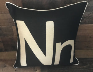 BLACK AND KHAKI UPPERCASE "N" LOWERCASE "n" DESIGNER THROW PILLOW ("N" FOR NICE)