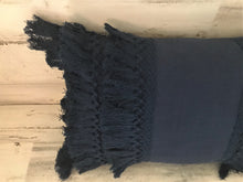 HIGH-QUALITY, DARK-BLUE, FANCY-FRINGE-Y LUMBAR THROW PILLOW