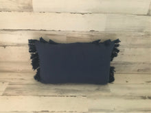 HIGH-QUALITY, DARK-BLUE, FANCY-FRINGE-Y LUMBAR THROW PILLOW