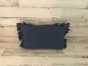 HIGH-QUALITY, DARK-BLUE, FANCY-FRINGE-Y LUMBAR THROW PILLOW