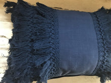 HIGH-QUALITY, DARK-BLUE, FANCY-FRINGE-Y LUMBAR THROW PILLOW