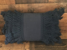 HIGH-QUALITY, DARK-BLUE, FANCY-FRINGE-Y LUMBAR THROW PILLOW