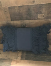 HIGH-QUALITY, DARK-BLUE, FANCY-FRINGE-Y LUMBAR THROW PILLOW