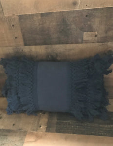 HIGH-QUALITY, DARK-BLUE, FANCY-FRINGE-Y LUMBAR THROW PILLOW