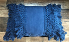 HIGH-QUALITY, DARK-BLUE, FANCY-FRINGE-Y LUMBAR THROW PILLOW