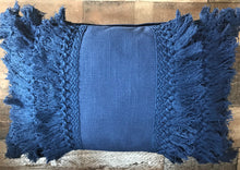 HIGH-QUALITY, DARK-BLUE, FANCY-FRINGE-Y LUMBAR THROW PILLOW