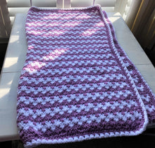 HAND-CRAFTED, LUXURIOUS, LILAC-AND-WHITE CROCHETED BABY BLANKET (STRIPE-Y AND SUPER-SWEET)