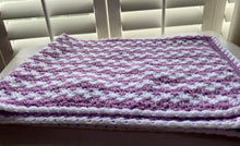 HAND-CRAFTED, LUXURIOUS, LILAC-AND-WHITE CROCHETED BABY BLANKET (STRIPE-Y AND SUPER-SWEET)