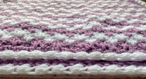 HAND-CRAFTED, LUXURIOUS, LILAC-AND-WHITE CROCHETED BABY BLANKET (STRIPE-Y AND SUPER-SWEET)