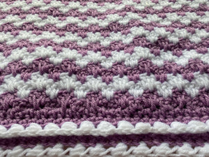 HAND-CRAFTED, LUXURIOUS, LILAC-AND-WHITE CROCHETED BABY BLANKET (STRIPE-Y AND SUPER-SWEET)