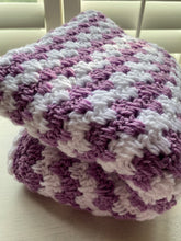 HAND-CRAFTED, LUXURIOUS, LILAC-AND-WHITE CROCHETED BABY BLANKET (STRIPE-Y AND SUPER-SWEET)