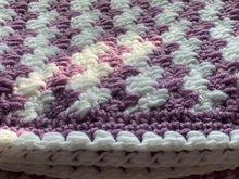 HAND-CRAFTED, LUXURIOUS, LILAC-AND-WHITE CROCHETED BABY BLANKET (STRIPE-Y AND SUPER-SWEET)