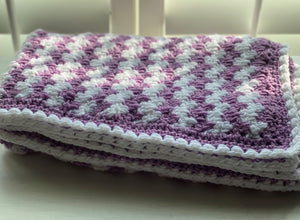 HAND-CRAFTED, LUXURIOUS, LILAC-AND-WHITE CROCHETED BABY BLANKET (STRIPE-Y AND SUPER-SWEET)