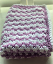 HAND-CRAFTED, LUXURIOUS, LILAC-AND-WHITE CROCHETED BABY BLANKET (STRIPE-Y AND SUPER-SWEET)