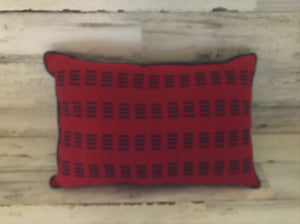 DESIGNER RED WITH NAVY EMBROIDERY LUMBAR-STYLE THROW PILLOW