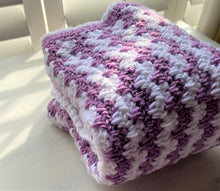 HAND-CRAFTED, LUXURIOUS, LILAC-AND-WHITE CROCHETED BABY BLANKET (STRIPE-Y AND SUPER-SWEET)