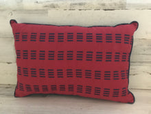 DESIGNER RED WITH NAVY EMBROIDERY LUMBAR-STYLE THROW PILLOW