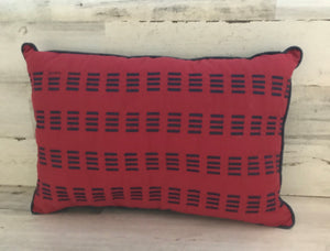 DESIGNER RED WITH NAVY EMBROIDERY LUMBAR-STYLE THROW PILLOW