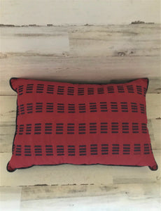 DESIGNER RED WITH NAVY EMBROIDERY LUMBAR-STYLE THROW PILLOW