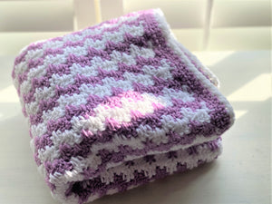 HAND-CRAFTED, LUXURIOUS, LILAC-AND-WHITE CROCHETED BABY BLANKET (STRIPE-Y AND SUPER-SWEET)