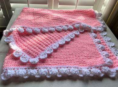 HAND-CRAFTED, EXTRA-BRIGHT PINK, CROCHETED BABY BLANKET (FEATURES 