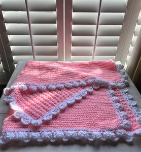 HAND-CRAFTED, EXTRA-BRIGHT PINK, CROCHETED BABY BLANKET (FEATURES "FLUFFLE-EDGE" TRIM)