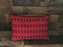 DESIGNER RED WITH NAVY EMBROIDERY LUMBAR-STYLE THROW PILLOW