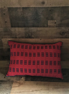 DESIGNER RED WITH NAVY EMBROIDERY LUMBAR-STYLE THROW PILLOW