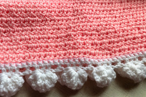 HAND-CRAFTED, EXTRA-BRIGHT PINK, CROCHETED BABY BLANKET (FEATURES "FLUFFLE-EDGE" TRIM)