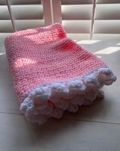 HAND-CRAFTED, EXTRA-BRIGHT PINK, CROCHETED BABY BLANKET (FEATURES "FLUFFLE-EDGE" TRIM)