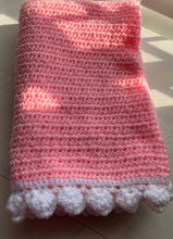 HAND-CRAFTED, EXTRA-BRIGHT PINK, CROCHETED BABY BLANKET (FEATURES "FLUFFLE-EDGE" TRIM)