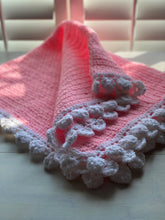 HAND-CRAFTED, EXTRA-BRIGHT PINK, CROCHETED BABY BLANKET (FEATURES "FLUFFLE-EDGE" TRIM)