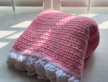 HAND-CRAFTED, EXTRA-BRIGHT PINK, CROCHETED BABY BLANKET (FEATURES "FLUFFLE-EDGE" TRIM)